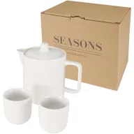   Ceainic cu 2 cesti asortate, Seasons, 2610E19386, 800 ml, 13.8x15.8x9.7xØ7.3 cm, Ceramica, Otel inoxidabil, Alb