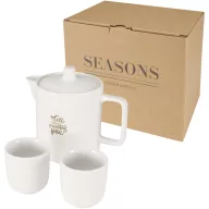   Ceainic cu 2 cesti asortate, Seasons, 2610E19386, 800 ml, 13.8x15.8x9.7xØ7.3 cm, Ceramica, Otel inoxidabil, Alb