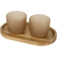   Set 2 cani 200 ml cu tava, Seasons, 2601E12985, 8.2x7.5x7.5 cm, Sticla, Lemn, Bej Oatmeal