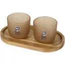 Set 2 cani 200 ml cu tava, Seasons, 2601E12985, 8.2x7.5x7.5 cm, Sticla, Lemn, Bej Oatmeal