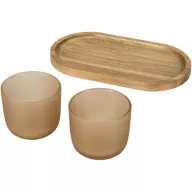   Set 2 cani 200 ml cu tava, Seasons, 2601E12985, 8.2x7.5x7.5 cm, Sticla, Lemn, Bej Oatmeal