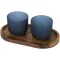 Set 2 cani 200 ml cu tava, Seasons, 2601E12986, 8.2x7.5x7.5 cm, Sticla, Lemn, Albastru Hale
