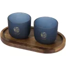 Set 2 cani 200 ml cu tava, Seasons, 2601E12986, 8.2x7.5x7.5 cm, Sticla, Lemn, Albastru Hale