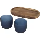 Set 2 cani 200 ml cu tava, Seasons, 2601E12986, 8.2x7.5x7.5 cm, Sticla, Lemn, Albastru Hale