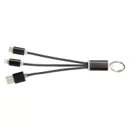   Metal 3-in-1 Charging Cable with Key-ring, Aluminium, solid black