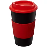   Americano® 350 ml insulated tumbler with grip, PP Plastic, Silicone, solid black, Red  