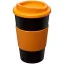 Americano® 350 ml insulated tumbler with grip, PP Plastic, Silicone, solid black,Orange  