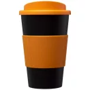 Americano® 350 ml insulated tumbler with grip, PP Plastic, Silicone, solid black,Orange  