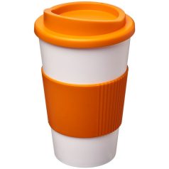   Americano® 350 ml insulated tumbler with grip, PP Plastic, Silicone, White,Orange  