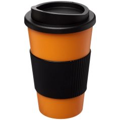   Americano® 350 ml insulated tumbler with grip, PP Plastic, Silicone, Orange, solid black