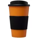 Americano® 350 ml insulated tumbler with grip, PP Plastic, Silicone, Orange, solid black