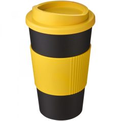   Americano® 350 ml insulated tumbler with grip, PP Plastic, Silicone,  solid black,Yellow  
