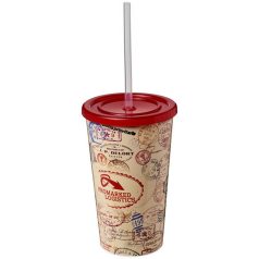   Brite-Americano® 350 ml double-walled stadium cup, PP Plastic, Silicone, Red