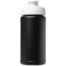 Baseline® Plus 500 ml flip lid sport bottle, LDPE, PP Plastic, solid black,White