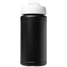 Baseline® Plus 500 ml flip lid sport bottle, LDPE, PP Plastic, solid black,White