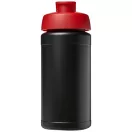 Baseline® Plus 500 ml flip lid sport bottle, LDPE, PP Plastic, solid black, Red  