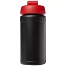 Baseline® Plus 500 ml flip lid sport bottle, LDPE, PP Plastic, solid black, Red  
