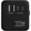 Adaptor universal de calatorie, SCX, 2610E18087, 33 W, USB-A, USB-C, 10.3x6.4x7.6 cm, Plastic, Poliuretan, Negru