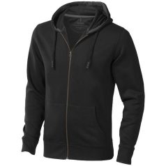   Arora hooded full zip sweater, Male, Knit of 80% Cotton and 20% Polyester, brushed on the inside, solid black, S
