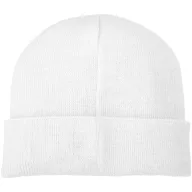   Boreas beanie with patch, Unisex, Single layer beanie with double folded edge 1x1 Rib knit of 100% Acrylic Patch of 100% Polyester, White