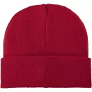 Boreas beanie with patch, Unisex, Single layer beanie with double folded edge 1x1 Rib knit of 100% Acrylic Patch of 100% Polyester, Red
