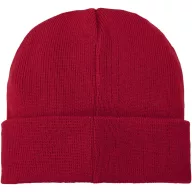   Boreas beanie with patch, Unisex, Single layer beanie with double folded edge 1x1 Rib knit of 100% Acrylic Patch of 100% Polyester, Red