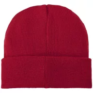   Boreas beanie with patch, Unisex, Single layer beanie with double folded edge 1x1 Rib knit of 100% Acrylic Patch of 100% Polyester, Red