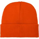 Boreas beanie with patch, Unisex, Single layer beanie with double folded edge 1x1 Rib knit of 100% Acrylic Patch of 100% Polyester, Orange