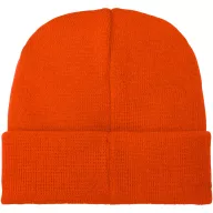   Boreas beanie with patch, Unisex, Single layer beanie with double folded edge 1x1 Rib knit of 100% Acrylic Patch of 100% Polyester, Orange