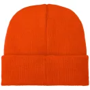 Boreas beanie with patch, Unisex, Single layer beanie with double folded edge 1x1 Rib knit of 100% Acrylic Patch of 100% Polyester, Orange