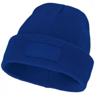   Boreas beanie with patch, Unisex, Single layer beanie with double folded edge 1x1 Rib knit of 100% Acrylic Patch of 100% Polyester, Blue