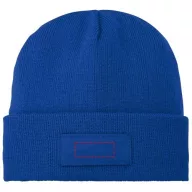  Boreas beanie with patch, Unisex, Single layer beanie with double folded edge 1x1 Rib knit of 100% Acrylic Patch of 100% Polyester, Blue