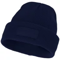   Boreas beanie with patch, Unisex, Single layer beanie with double folded edge 1x1 Rib knit of 100% Acrylic Patch of 100% Polyester, Navy