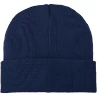   Boreas beanie with patch, Unisex, Single layer beanie with double folded edge 1x1 Rib knit of 100% Acrylic Patch of 100% Polyester, Navy