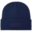Boreas beanie with patch, Unisex, Single layer beanie with double folded edge 1x1 Rib knit of 100% Acrylic Patch of 100% Polyester, Navy