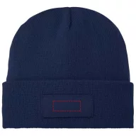   Boreas beanie with patch, Unisex, Single layer beanie with double folded edge 1x1 Rib knit of 100% Acrylic Patch of 100% Polyester, Navy