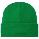 Boreas beanie with patch, Unisex, Single layer beanie with double folded edge 1x1 Rib knit of 100% Acrylic Patch of 100% Polyester, Fern green  
