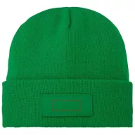  Boreas beanie with patch, Unisex, Single layer beanie with double folded edge 1x1 Rib knit of 100% Acrylic Patch of 100% Polyester, Fern green  