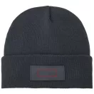 Boreas beanie with patch, Unisex, Single layer beanie with double folded edge 1x1 Rib knit of 100% Acrylic Patch of 100% Polyester, Storm Grey