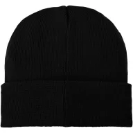   Boreas beanie with patch, Unisex, Single layer beanie with double folded edge 1x1 Rib knit of 100% Acrylic Patch of 100% Polyester,  solid black