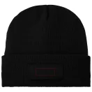 Boreas beanie with patch, Unisex, Single layer beanie with double folded edge 1x1 Rib knit of 100% Acrylic Patch of 100% Polyester,  solid black