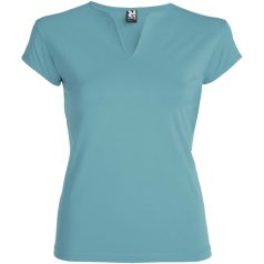   Tricou cu maneca scurta, la baza gatului, Casual, Femei, Roly, 2410E18943, Bumbac, Albastru dusty