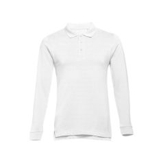   BERN. Men's long sleeve polo shirt, Male, Piquet mesh 100% cotton: 210 g/m², White, S