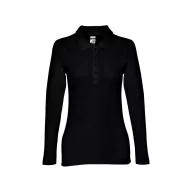   BERN WOMEN. Women's long sleeve polo shirt, Female, Piquet mesh 100% cotton: 210 g/m². Colour 56: 85% cotton/15% viscose, Black, M