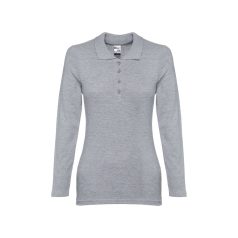   BERN WOMEN. Women's long sleeve polo shirt, Female, Piquet mesh 100% cotton: 210 g/m². Colour 56: 85% cotton/15% viscose, Heather light grey, L