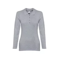   BERN WOMEN. Women's long sleeve polo shirt, Female, Piquet mesh 100% cotton: 210 g/m². Colour 56: 85% cotton/15% viscose, Heather light grey, XL