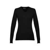   MILAN WOMEN. Women's V-neck jumper, Female, 70% cotton and 30% polyamide: 220 g/m², Black, S