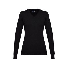   MILAN WOMEN. Women's V-neck jumper, Female, 70% cotton and 30% polyamide: 220 g/m², Black, XL