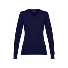   MILAN WOMEN. Women's V-neck jumper, Female, 70% cotton and 30% polyamide: 220 g/m², Navy blue, L