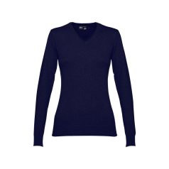   MILAN WOMEN. Women's V-neck jumper, Female, 70% cotton and 30% polyamide: 220 g/m², Navy blue, L